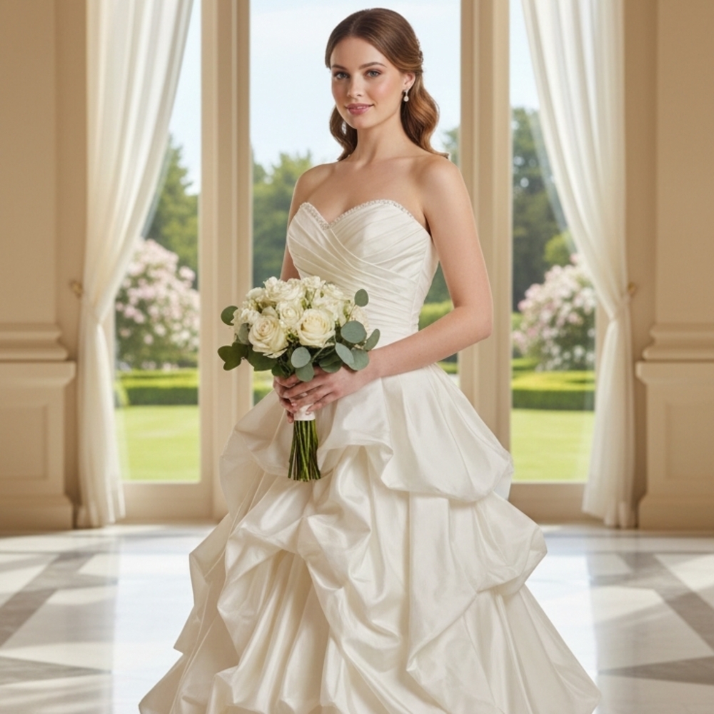 Elegant White Strapless Wedding Dress